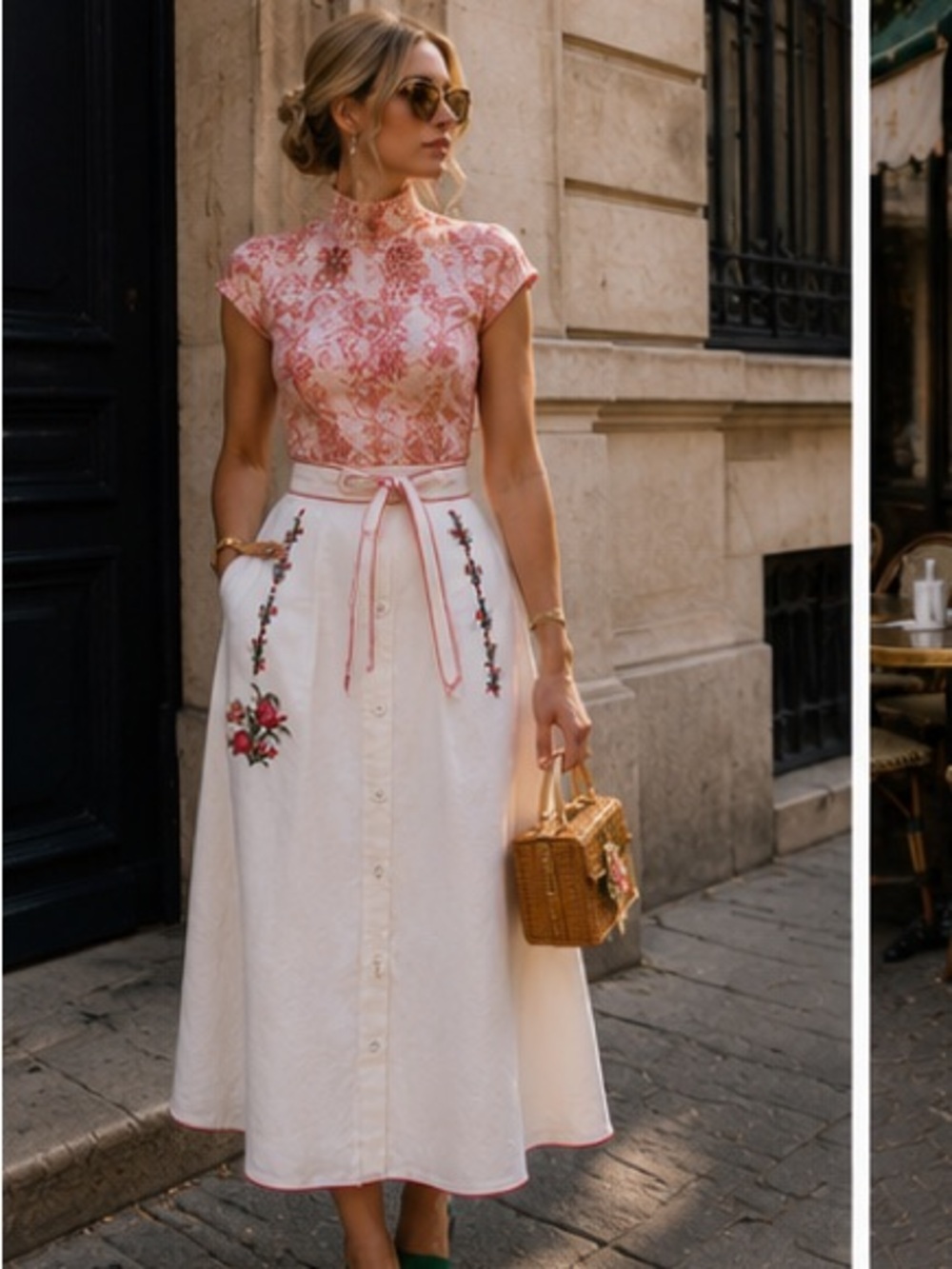 ASOS Pink Floral Print Midi Skirt - Picture 2 of 6
